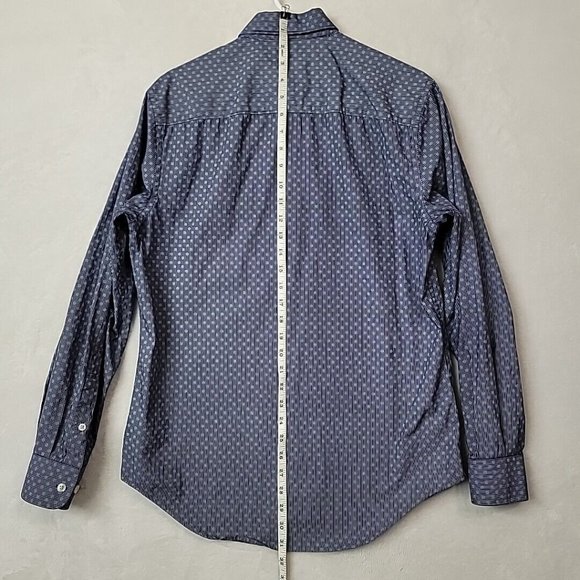 Perry Ellis Mens Long Sleeve Button Up Shirt Blue Stripes Squiggles Size Small - Picture 6 of 10